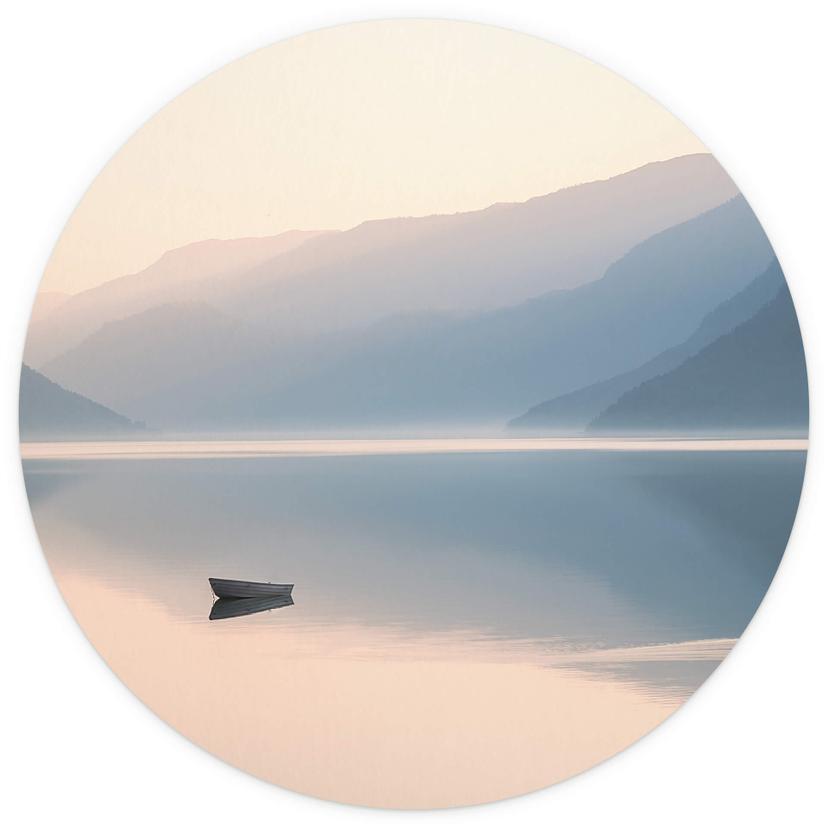 Fotomurale tondo Davidsson - Lago e montagne in pittoresca armonia - carta da parati in tessuto non
