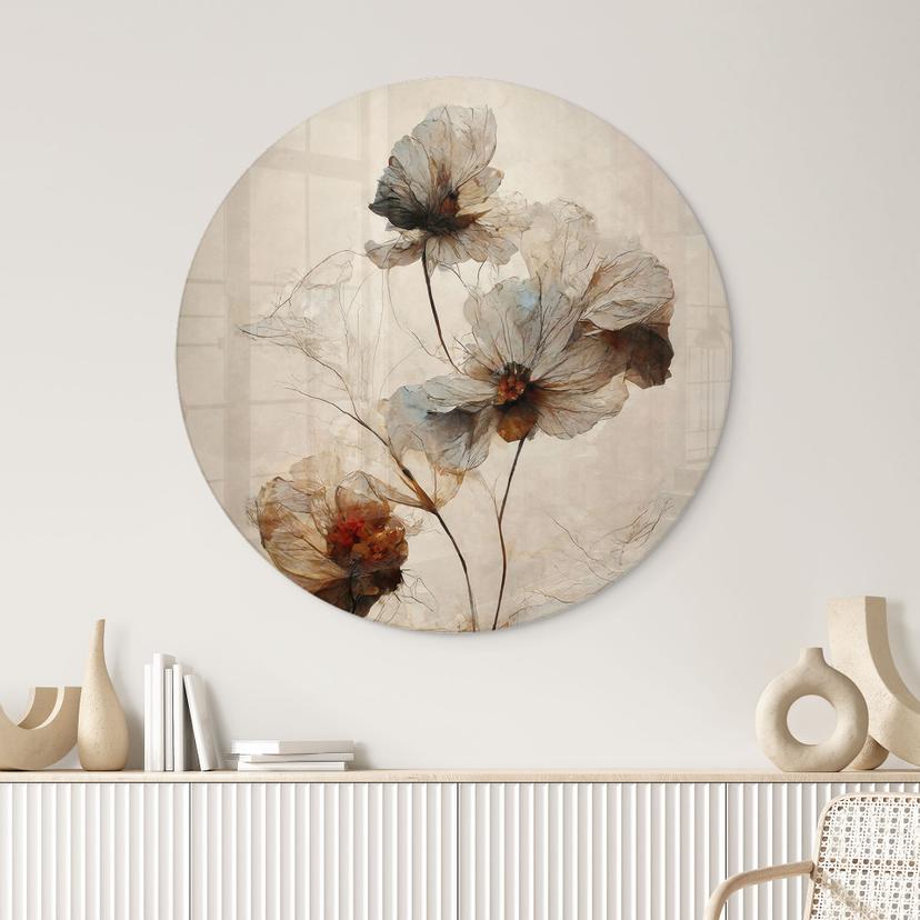 Glasschilderijen Gedroogde bloemen - Elegantie van vergankelijkheid - Boomkroon - Rond