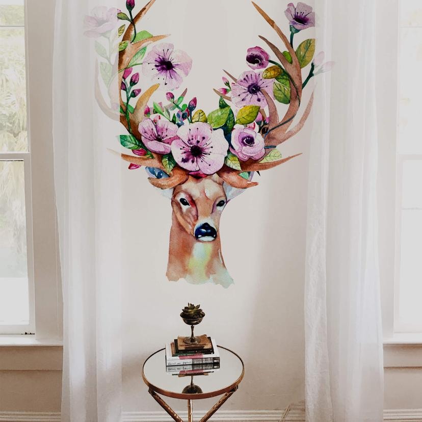 Sticker mural Kvilis - Cerf avec des bois de fleurs