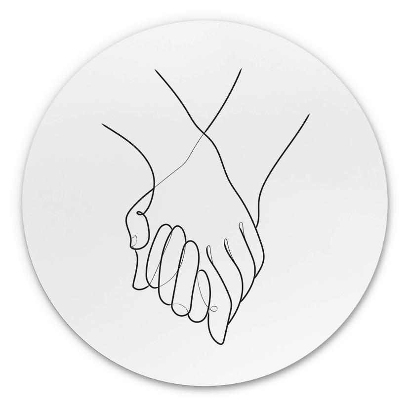 Tableau sur alu-Dibond rond 1X Studio - Line Art Hand in Hand