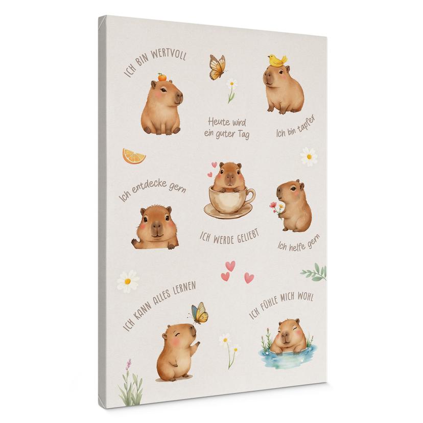 Leinwandbild mit Capybara - Affirmationen für Kinder
