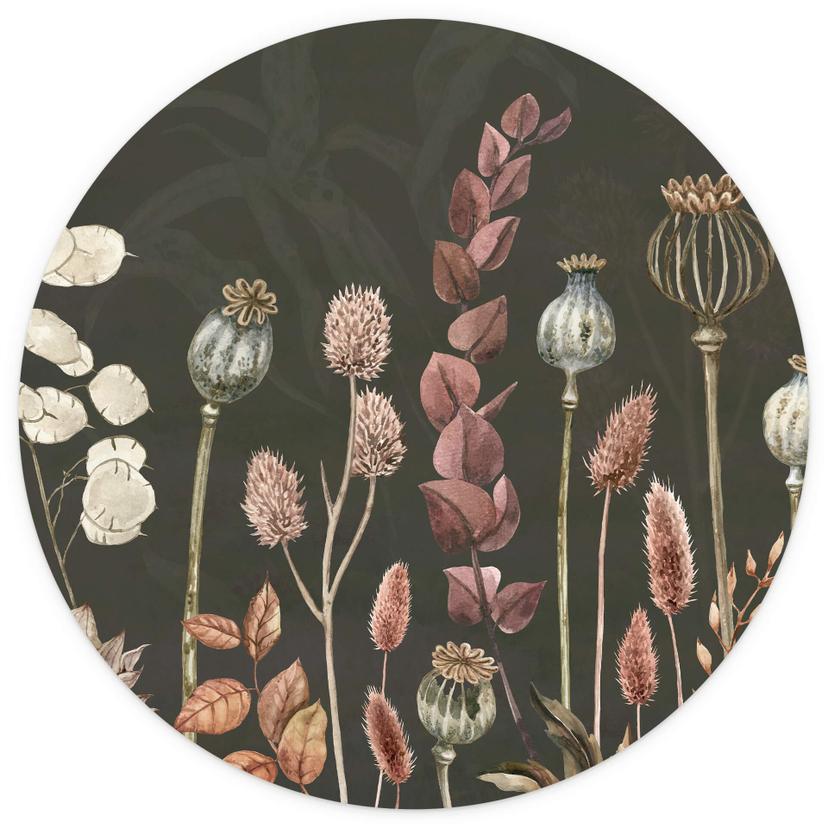 Sir Edward - Torkade blommor oliv - Rund Fototapet - non-woven tapet/självhäftande non-woven tapet