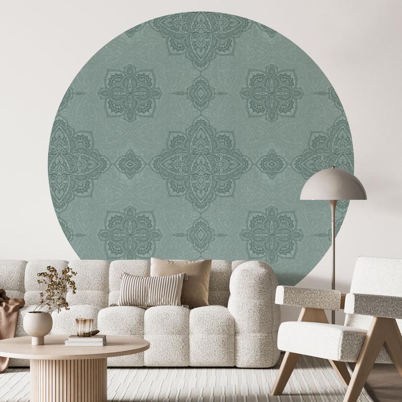 Fototapet Ornamenter - Mønster Marrakech Grøn - Blomsterdekoration - Rund - Selvklæbende/ikke-vævet