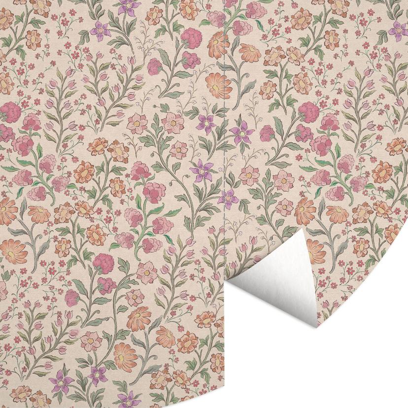 Fototapet med vintage ängsblommor - Beige - Blomstersmycke - Rund - Självhäftande/icke-vävd