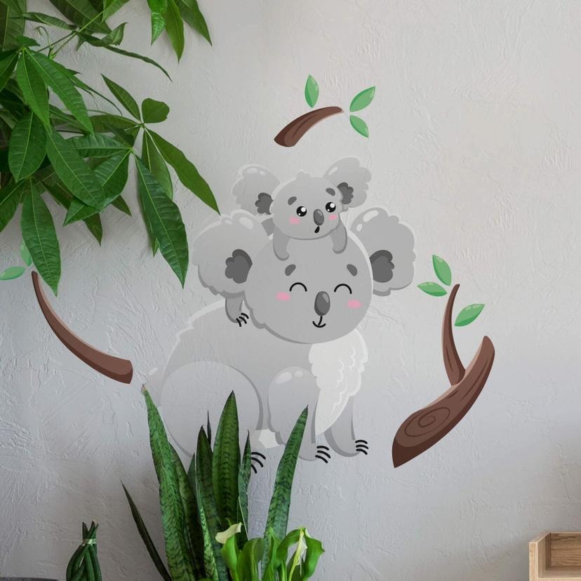 Muursticker Koala op de rug van papa