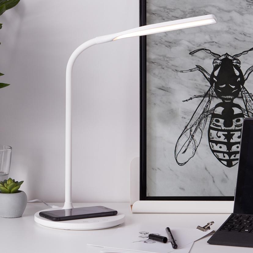 Tischleuchte Joy, weiß, 34 x 17 cm, Nachttischlampe, dimmbar mit Ladefunktion (Qi)