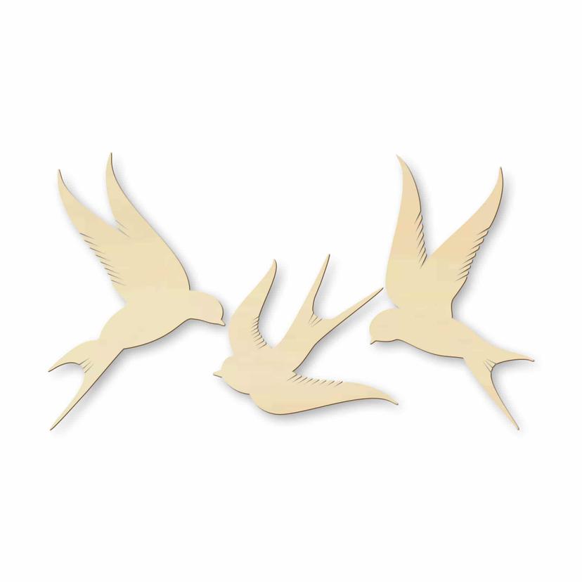 Décoration en bois - Oiseaux (3 pièces) - Placage de peuplier