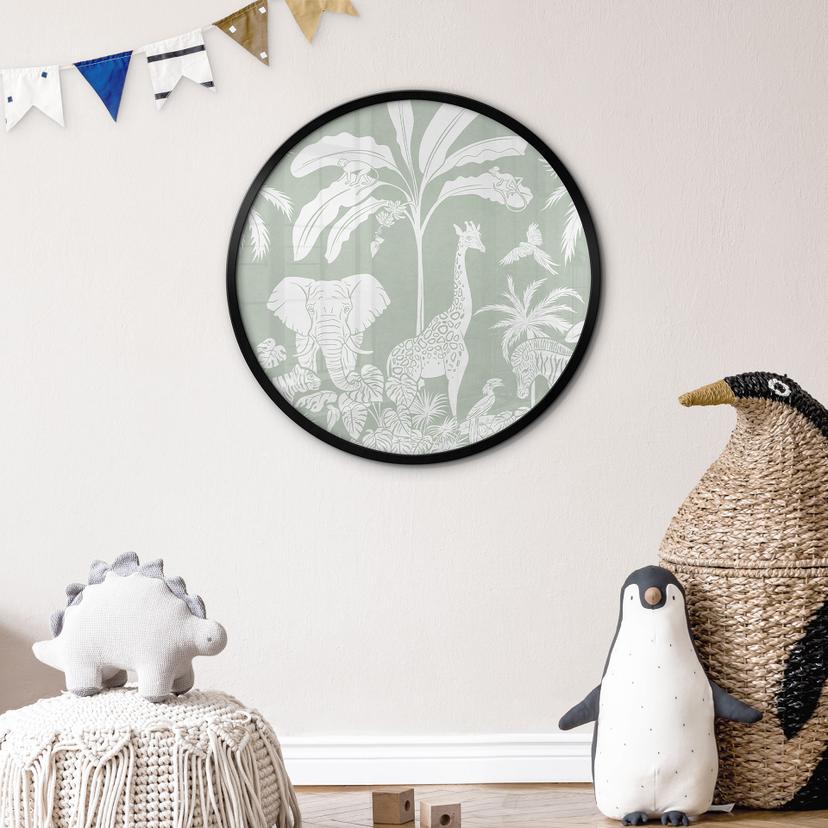 Poster animali della giungla in verde tropicale - Kikki Belle - Rotondo