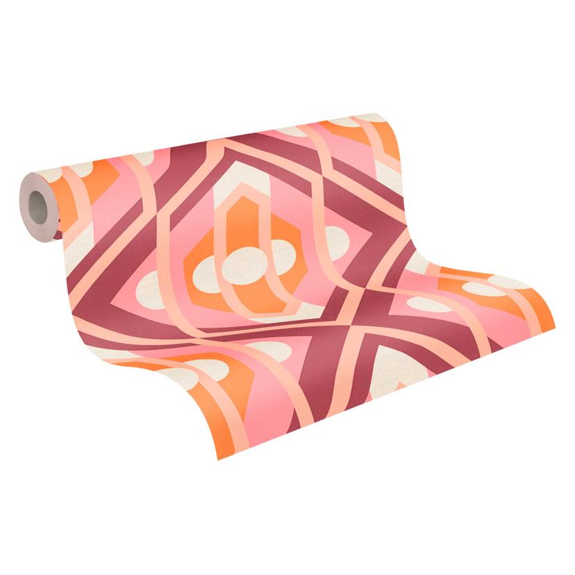 Papel pintado no tejido estilo retro naranja rosa - papel pintado motivo abstracto - papel pintado v