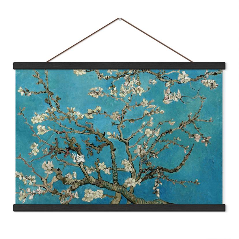 Textielposter - Amandelbloesem zwart-wit - van Gogh
