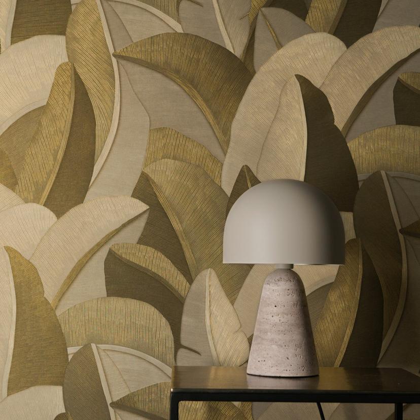 Vliesbehang Isabelle Golden Canopy palmbomen goud beige - palmbladeren jungle metallic hal