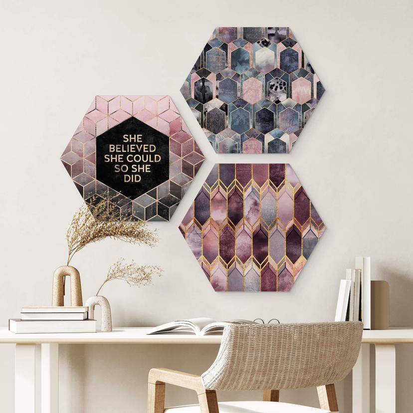 Hexagone - alu-Dibond Fredriksson - Géométrie en violet et or