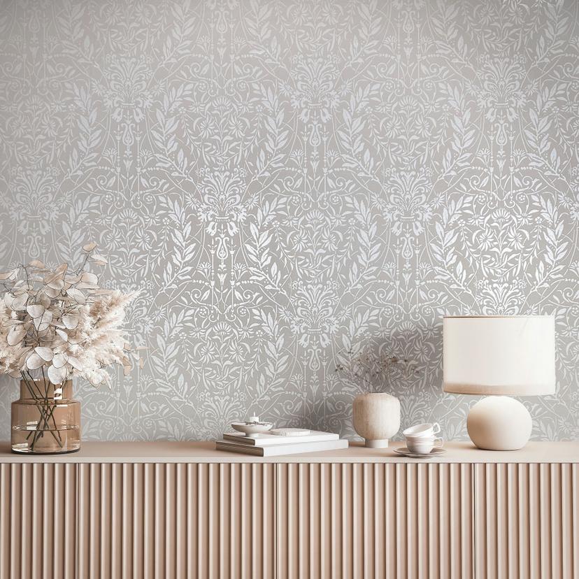 Ikke-vævet tapet Ornament Floral Nature i grå beige