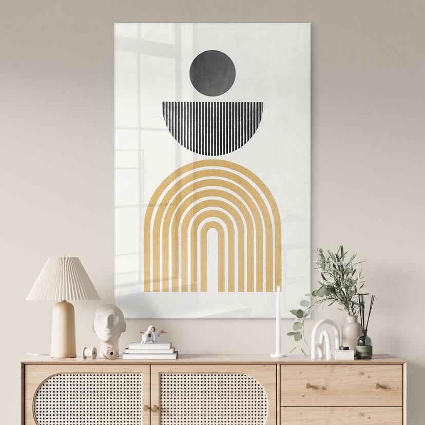 Tableau sur verre acrylique Composition abstraite avec cercle et demi-arc - The Miuus Studio