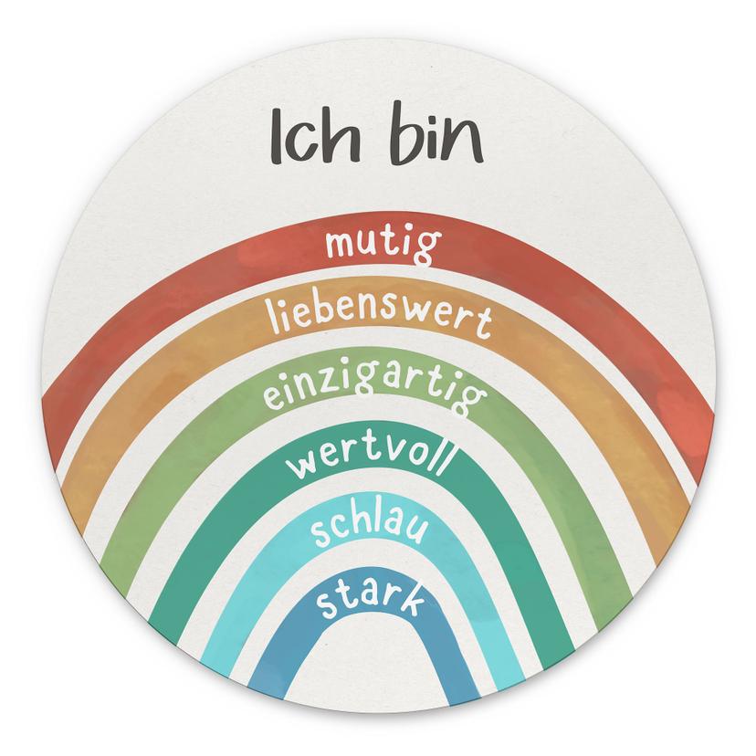 Rundes Alu-Dibond mit Regenbogen - Selbstliebe für Kinder