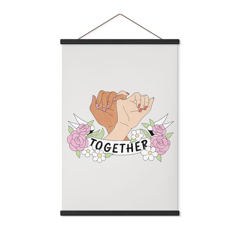 Tekstil plakat Together Sisterhood Floral Hands