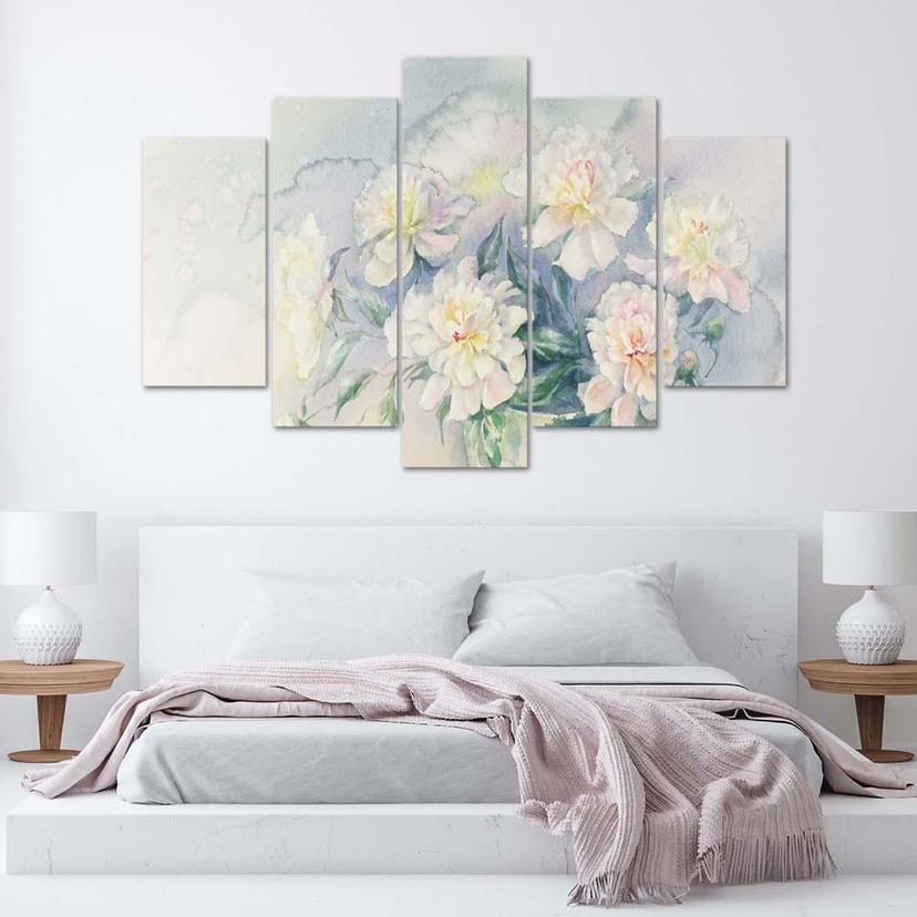 Stampa su tela 5 pezzi, bouquet di fiori bianchi