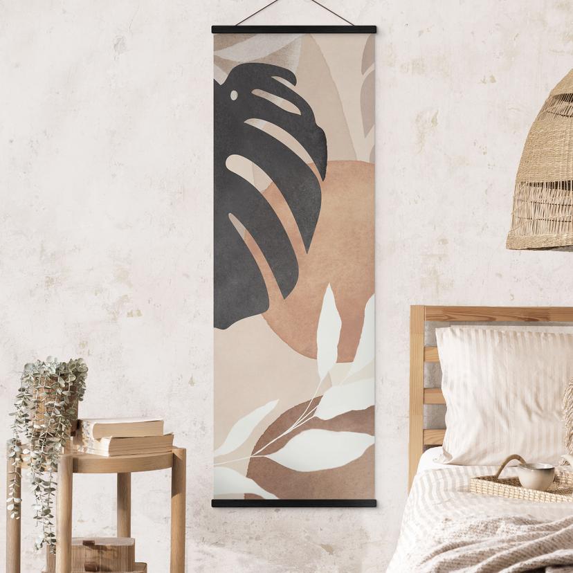 Póster de tela Boho Monstera planta en colores naturales - Melloi Art Prints - Panorama