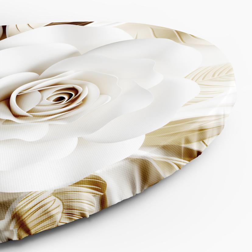 Tela rotonda Murale AI Bianco Oro Fiore 3D