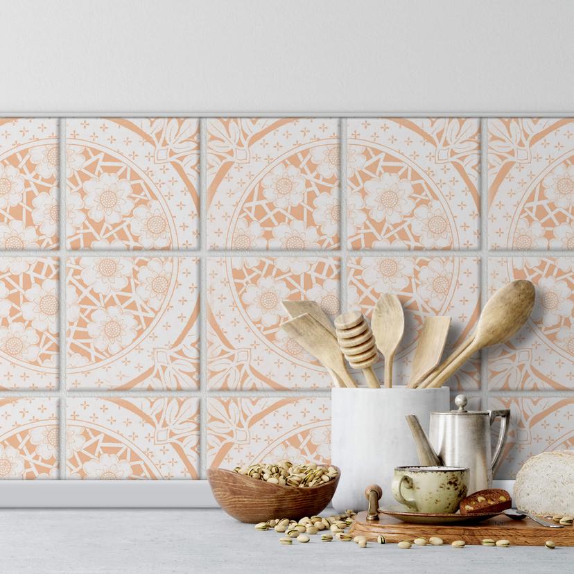 Piastrelle adesive Fiori vittoriani color pesca - set di 12