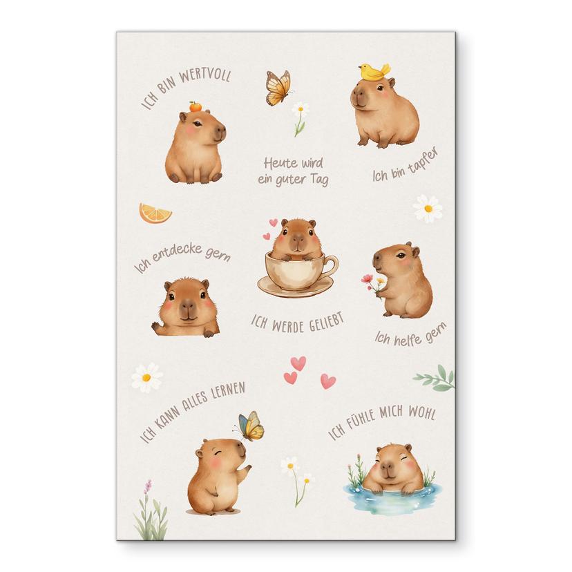 Alu-Dibond Wandbild - Affirmationen Capybara für das Kinderzimmer