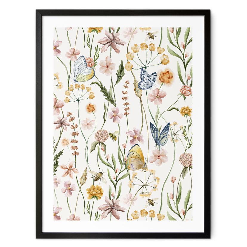 Póster de un prado primaveral con mariposas - UN Designs