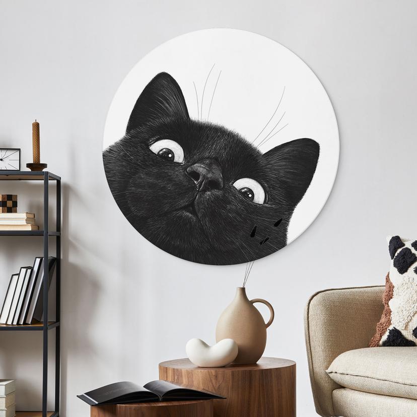 Wanddecoratie Grappige zwarte kat - Korenkova - Alu-Dibond Rond