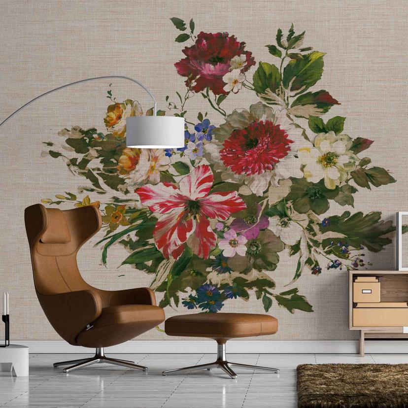 Vintage FlowerPaint tapet i beige grøn - non-woven tapet Designwalls 2 - 2,55 x 3,5 m