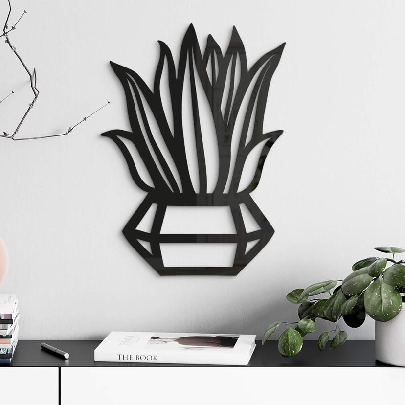Decoración mural planta en maceta diamante - decoración acrílica