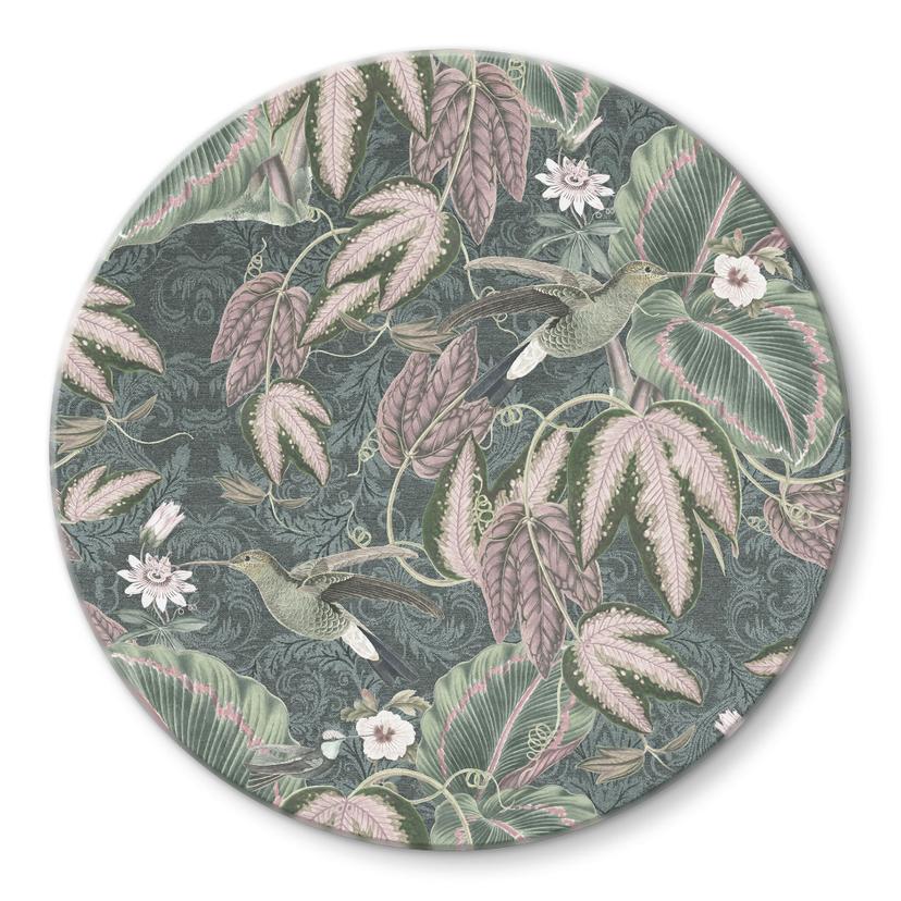 Glasbillede - Kolibri i en tropisk skov - Bloomery Decor - Round