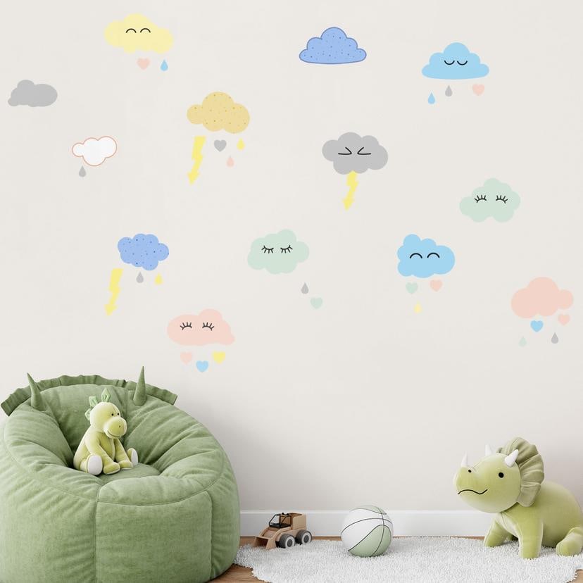 Muursticker set pastel wolken
