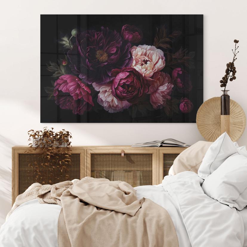 Tableau sur verre acrylique Bouquet de fleurs avec pivoines - UN Designs