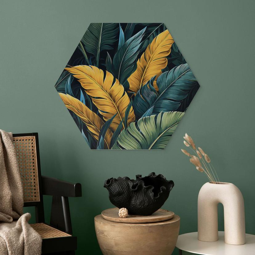 Esagono Alu-Dibond Foglie di palma colorate - Jaszke