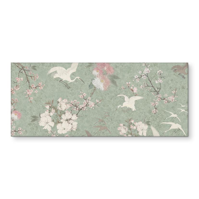 Keukenachterwand Kraanvogels in kersenbloesemgroen - Bloomery Decor