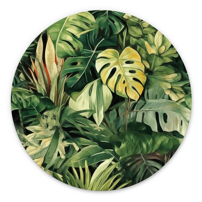 Billede af jungleplanter - Jaszke - rund – print på aluminium (Alu-Dibond)