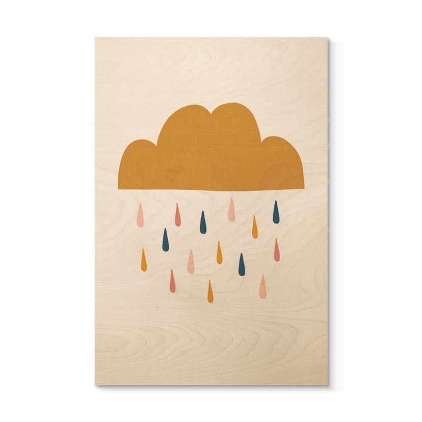 Træplakat Munter regn i pastelfarver - Lisboa