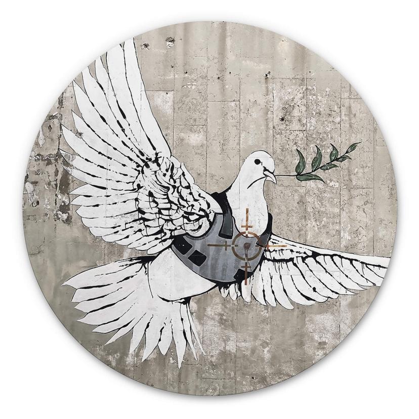 Tableau sur alu-Dibond rond Banksy - La colombe de la paix