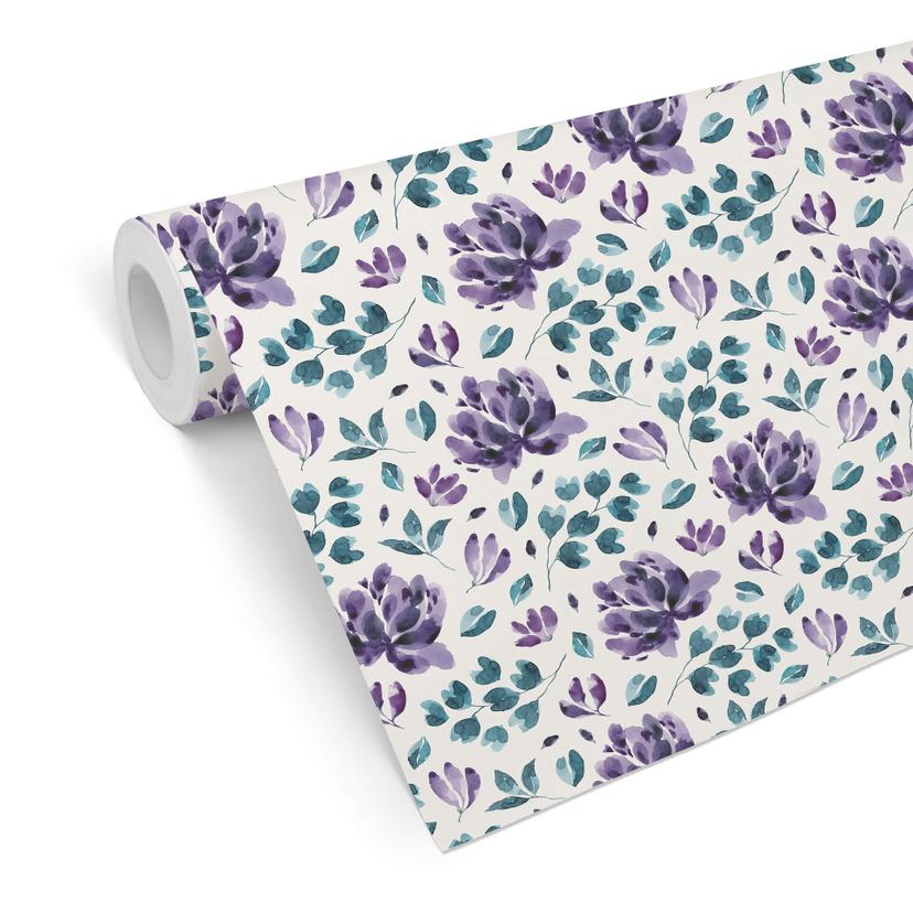 Tapet med mønster - akvarelblomster 03 - violet