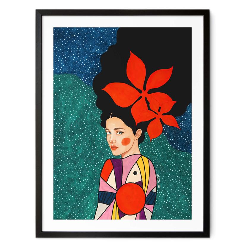 Plakat Woman with red flowers in her hair - Hülya