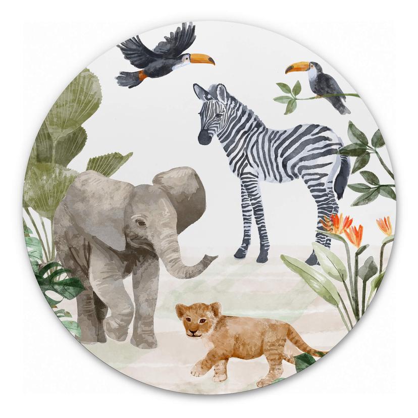 Tableau sur alu-Dibond rond Goed Blauw - Bébés de la jungle