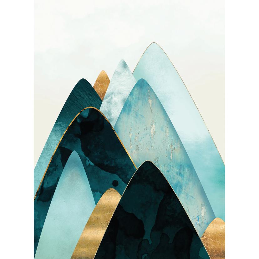 Fotomurale Montagne astratte in oro e blu - SpaceFrog Designs