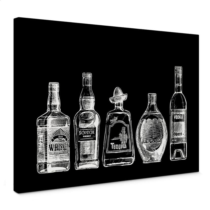Tableau sur toile 5 Bouteilles pour s'amuser - Noir