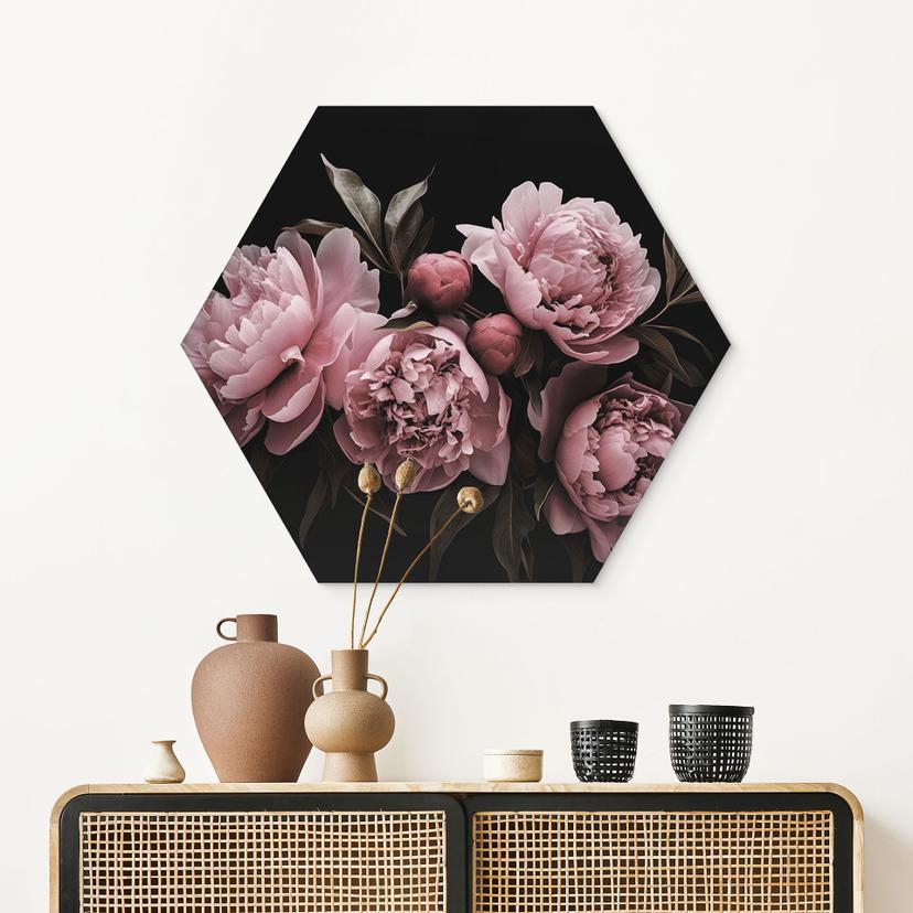 Esagono Alu-Dibond Peonia rosa - Haase