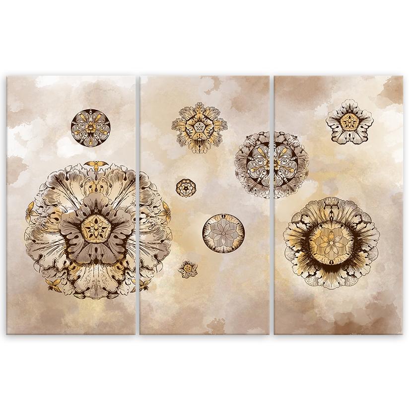 Stampa su tela in 3 pezzi, forme geometriche floreali