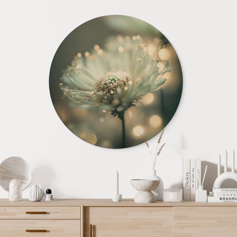Stampa su legno Delicato scintillio di fiori - Treechild - Rotondo