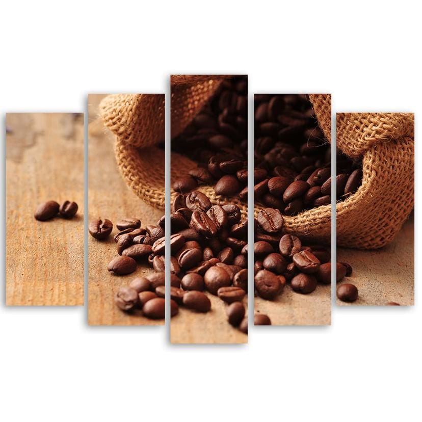 Stampa su tela 5 pezzi, chicchi di caffè