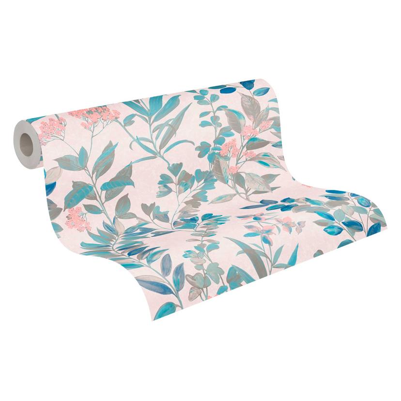 Papel pintado Floral con flores blanco colorido - Papel pintado no tejido estilo acuarela floral