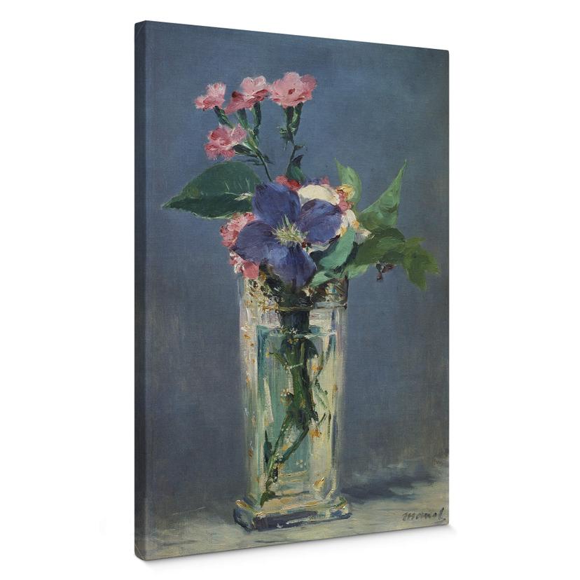 Lienzo Manet - Jarrón de cristal con claveles y clemátides