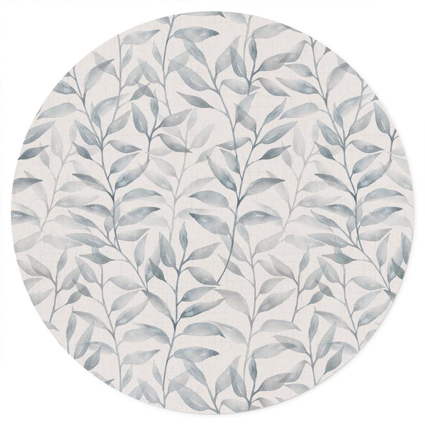 Muursticker met delicate aquarelbladeren - Zacht grijs - Bloemdecor - Rond