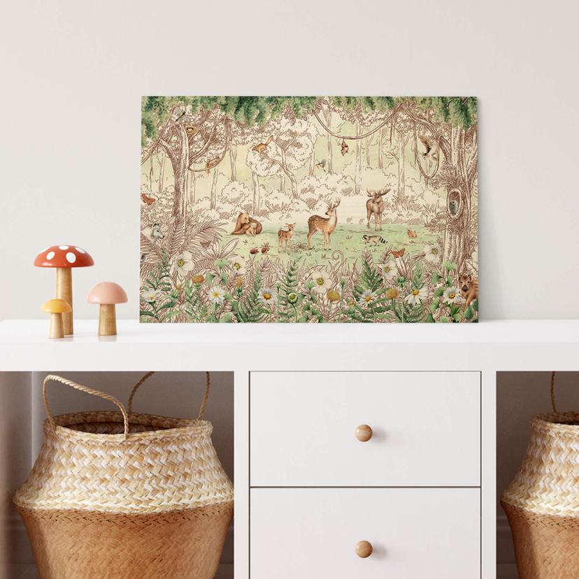 Stampa su legno Kikki Belle - Amici della foresta primavera